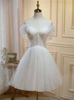 Picture of Ivory Tulle Short Sweetheart Knee Length Party Dresses, Ivory Homecoming Dress